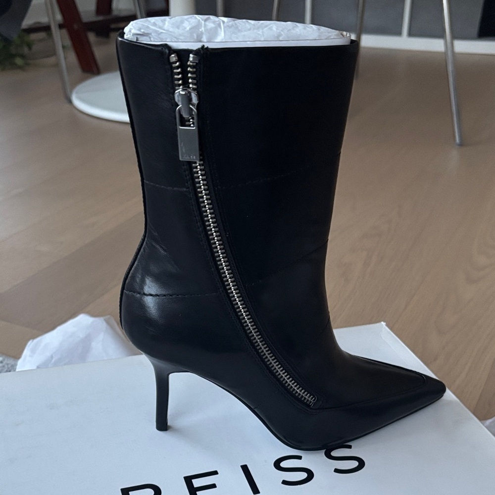 Reiss Black Heeled Boots with Zipper Detail